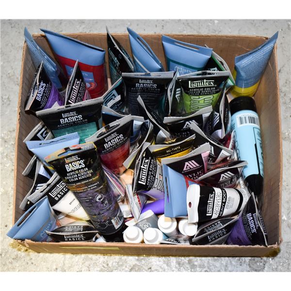 ACRYLIC PAINTS- BOX LOT ASSORTED- 50+ TUBES
