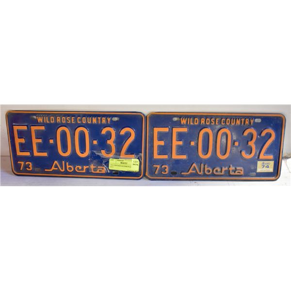 1973 VINTAGE LICENSE PLATES- SET OF 2