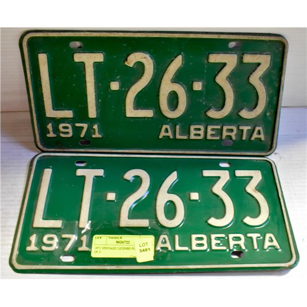 1971 VINTAGE LICENSE PLATES- SET OF 2