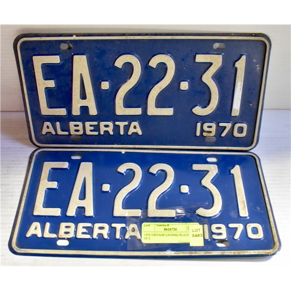 1970 VINTAGE LICENSE PLATES- SET OF 2
