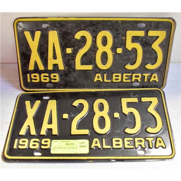 1969 VINTAGE LICENSE PLATES- SET OF 2