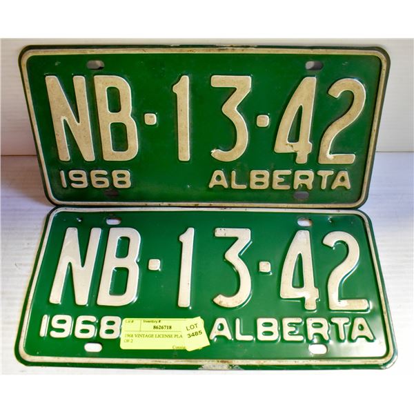 1968 VINTAGE LICENSE PLATES- SET OF 2