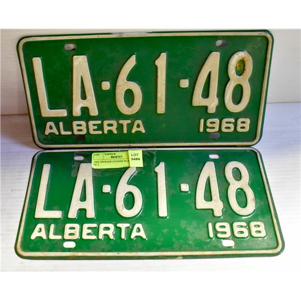 1968 VINTAGE LICENSE PLATES- SET OF 2