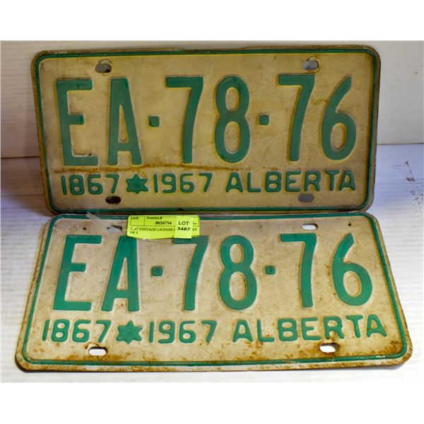 1967 VINTAGE LICENSE PLATES- SET OF 2