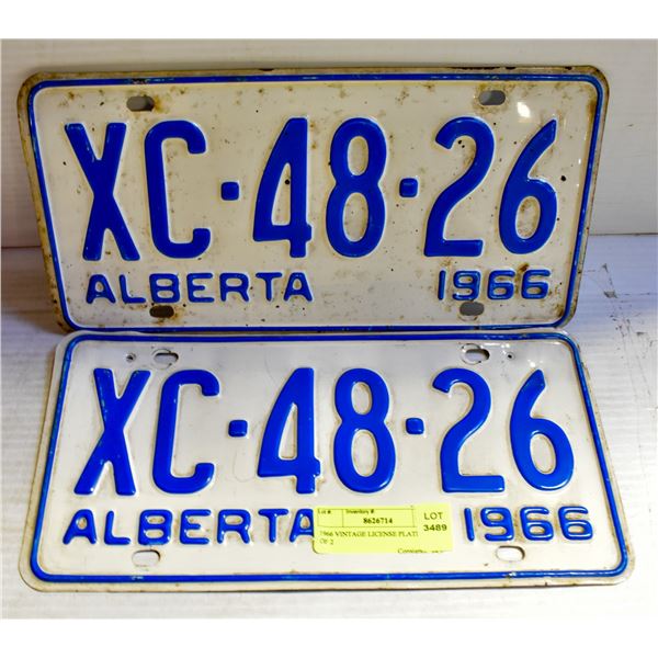 1966 VINTAGE LICENSE PLATES- SET OF 2