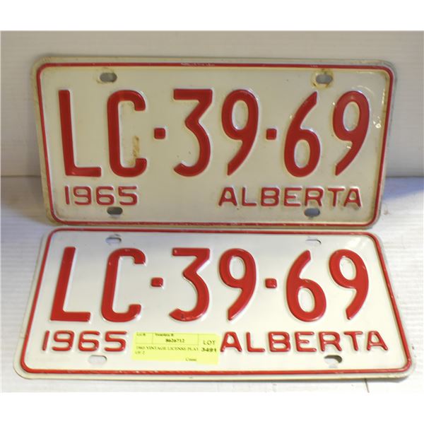 1965 VINTAGE LICENSE PLATES- SET OF 2