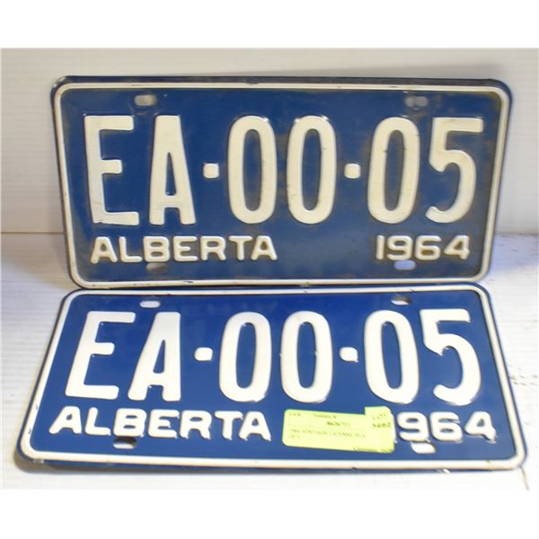 1964 VINTAGE LICENSE PLATES- SET OF 2