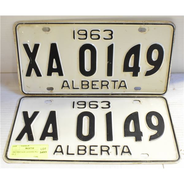1963 VINTAGE LICENSE PLATES- SET OF 2