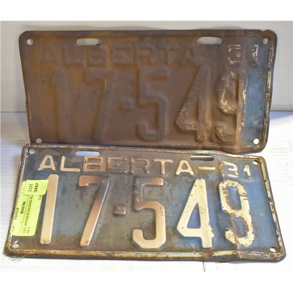 1931 ANTIQUE LICENSE PLATES- SET OF 2
