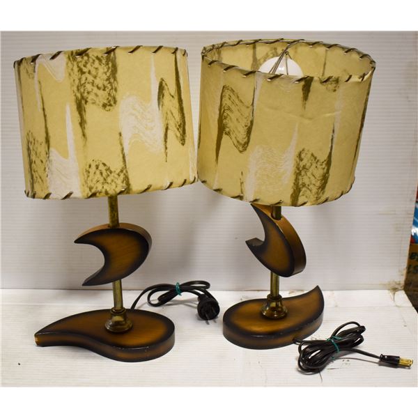 MCM WOOD TABLE LAMPS- SET OF 2 W/SHADES