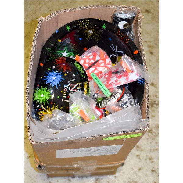 BOX OF NEW YEARS PARTY SUPPLIES, ITEMS & FUNNESS