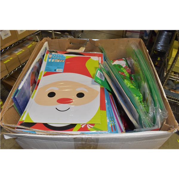 BOX OF NEW GIFT BOXES, TABLE BANNERS, TABLE