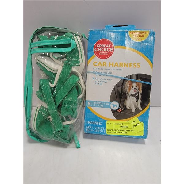 NEW DOG CAR HARNESS WITH SIZE SMALL DOG BOOTIES