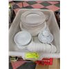 Image 1 : DISH TRAY WITH ASSORTED WHITE DISHES