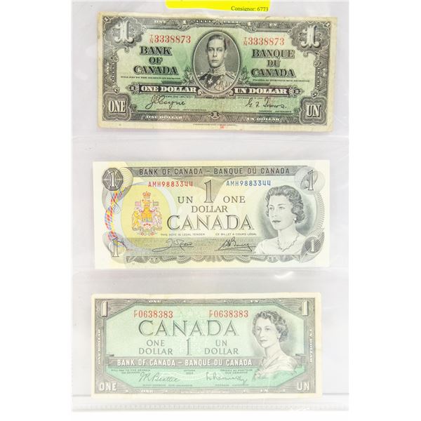 ASSORTED CANADA $1 BILLS 1937, 1954, 1973