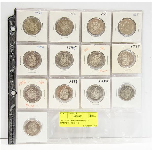 1991 - 2002 NO MISSING DATE CANADA 50 CENTS