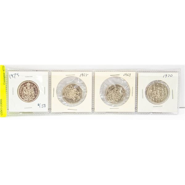 1968, 1969, 1970, 1973 CANADA 50 CENT COINS