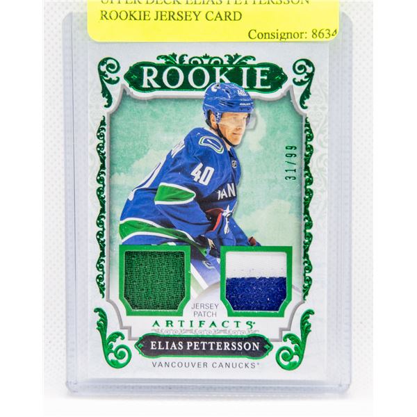 UPPER DECK ELIAS PETTERSSON ROOKIE JERSEY CARD