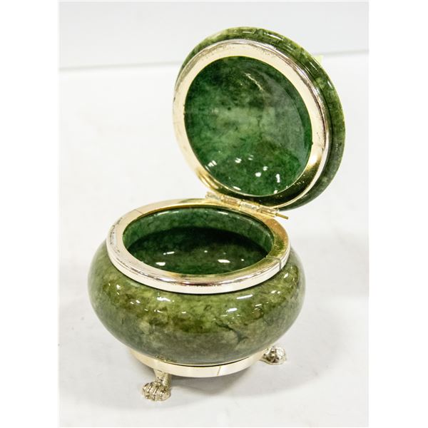 GREEN STONE TRINKET BOX ON STAND - MADE IN