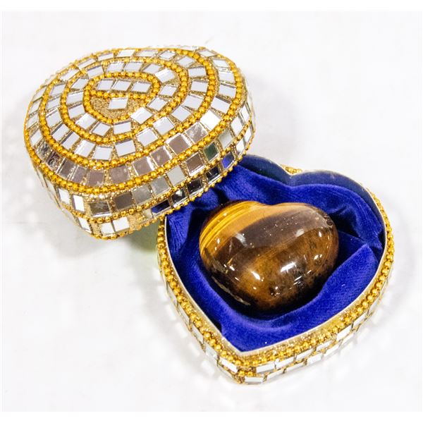 SHINY HEART TRINKET BOX WITH SOLID TIGER'S EYE
