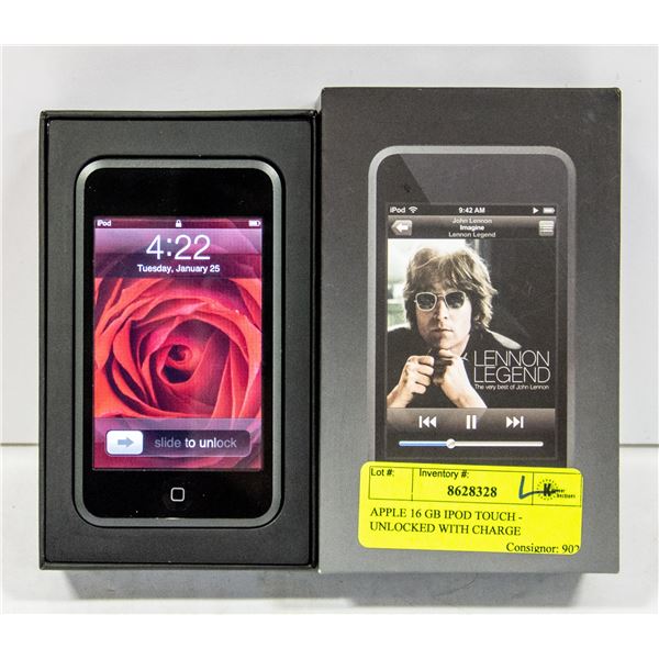 APPLE 16 GB IPOD TOUCH - UNLOCKED WITH CHARGE