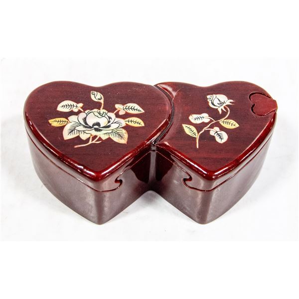 SOLID WOOD DOUBLE-HEART SECURE JEWELRY BOX