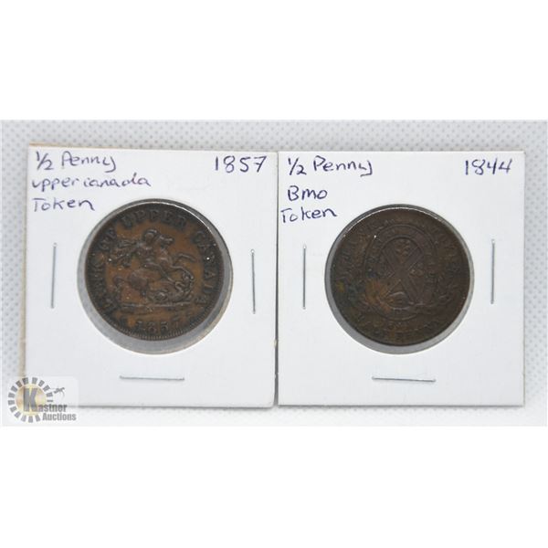 1/2 PENNY 1884 BMO F, 1857 UPPER CANADA VF+