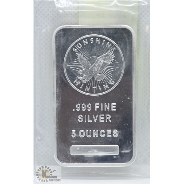 .999 SUNSHINE MINTING 5 OZ SILVER BAR