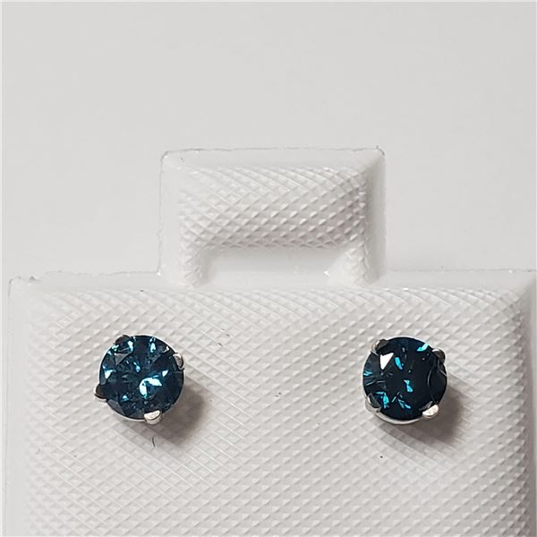 BZ802-49 14K TREATED BLUE DIAMOND(0.42CT) EARRINGS