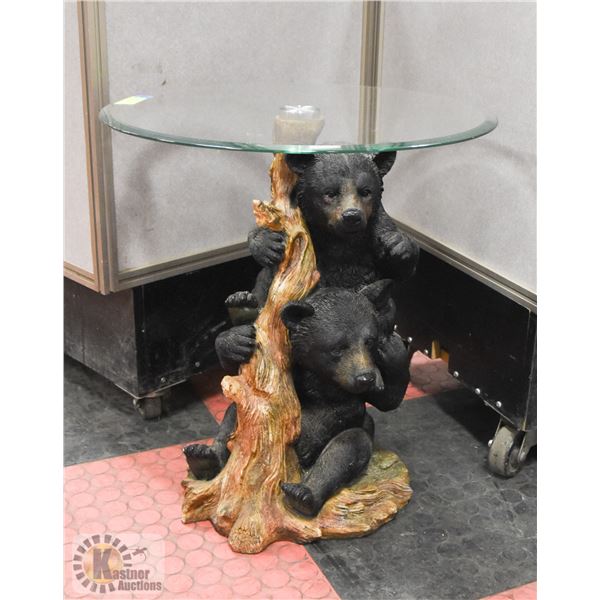 GLASS TOP BEAR TABLE 21" TALL