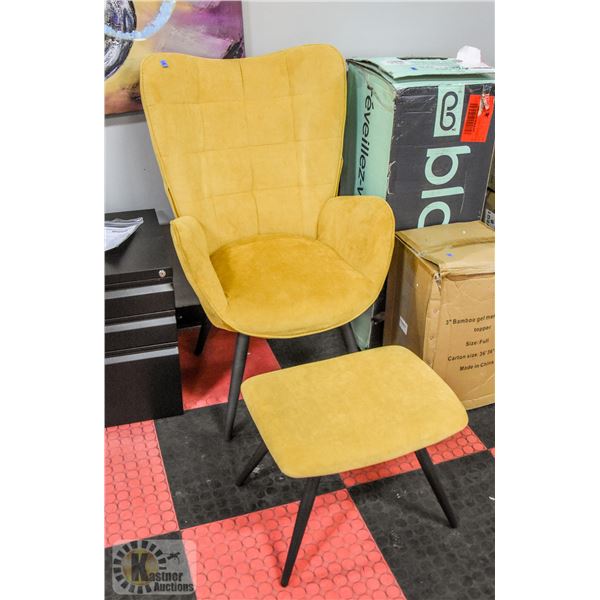 NEW YELLOW ARM CHAIR W/OTTOMAN