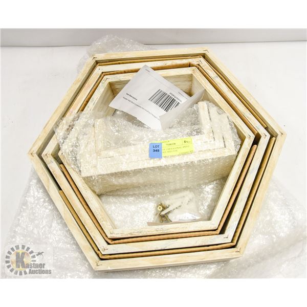 NEW SET OF 3 HEXAGONAL AND U SHAPE WALL SHELVES