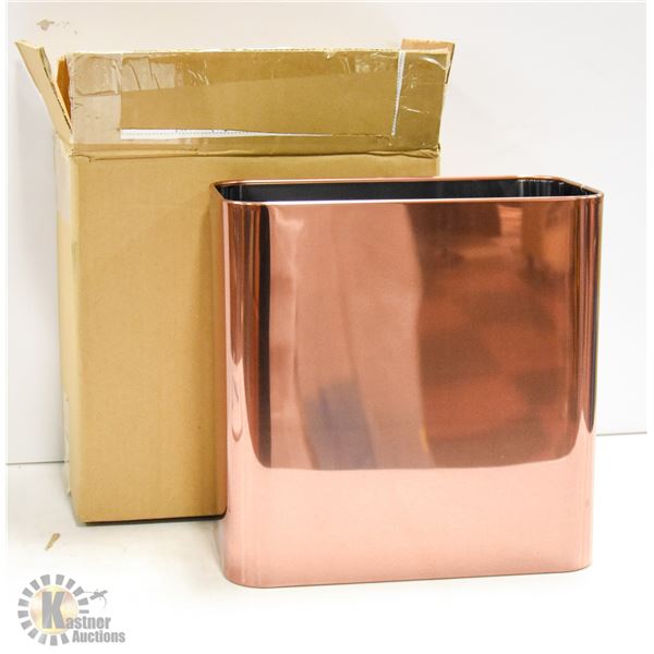 NEW RECTANGULAR METAL OPEN TRASH CAN, ROSE GOLD
