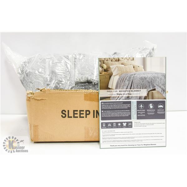 NEW GREY FAUX FUR 15LB WEIGHTED BLANKET