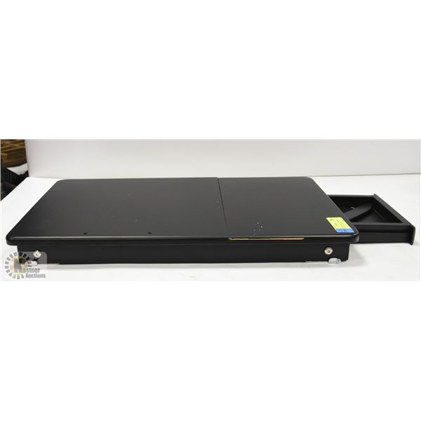 BLACK WOODEN LAP TABLE WITH TILTING TOP AND DRAWER