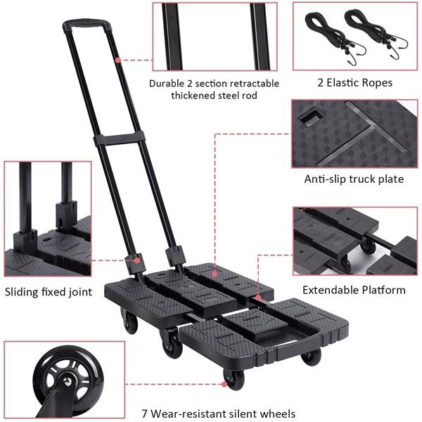 NEW 6 WHEEL FOLDING HAND TRUCK WITH BUNGEE CORDS