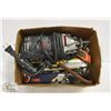 Image 1 : BOX OF DOOR LATCHES, UTILITY KNIFES, TOOLS ETC