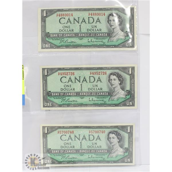 1954 CANADIAN $1 BILLS - SET OF 3