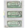 Image 1 : 1954 CANADIAN $1 BILLS - SET OF 3