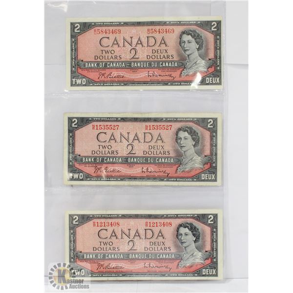 1954 CANADIAN $2 BILLS - SET OF 3
