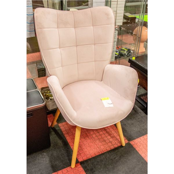NEWLY ASSEMBLED 4 LEGGED FUNKEL VELVET BLUSH CHAIR