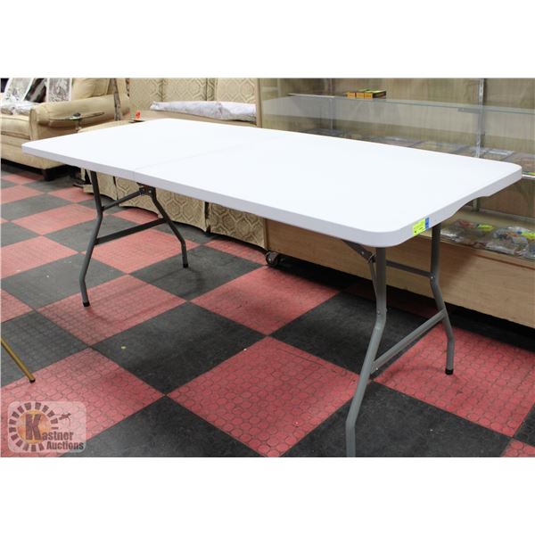 NEW 6 FOOT FOLDING TABLE, GREY, APPROX. 19" WIDE