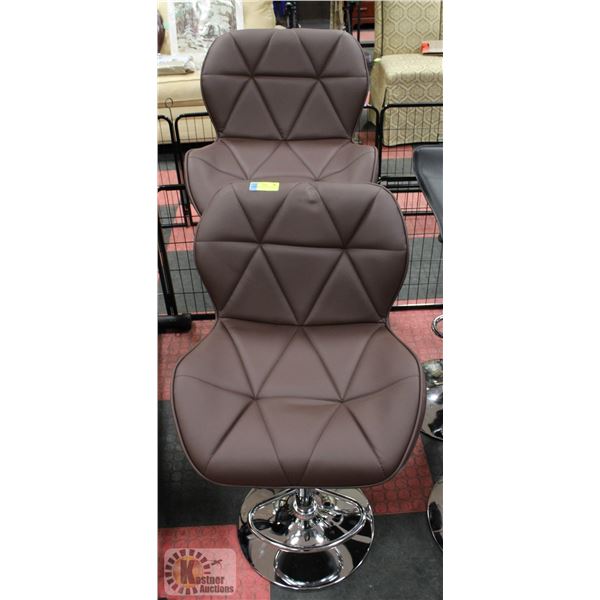 NEW SET OF 2 BROWN LEATHER BAR STOOLS