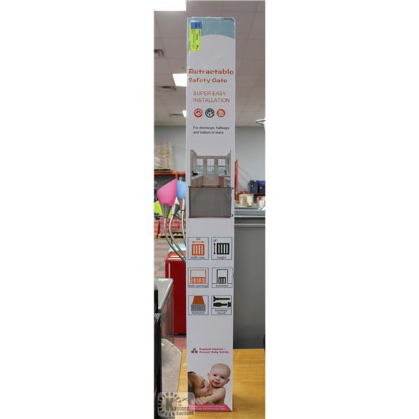 NEW IN BOX RETRACTABLE GREY SAFETY GATE