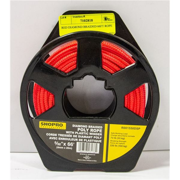 NEW SHOPRO DIAMOND BRAIDED RED 66FT ROPE