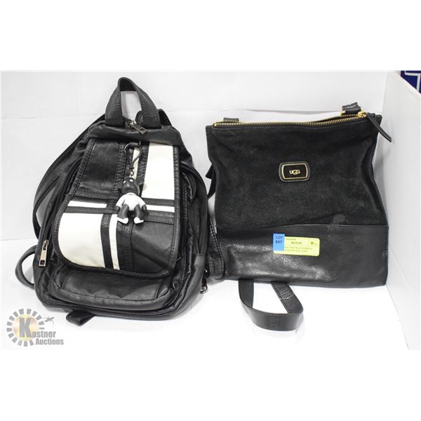 UGG PURSE AND BLACK/WHITE LEATHER BACKPACK USED