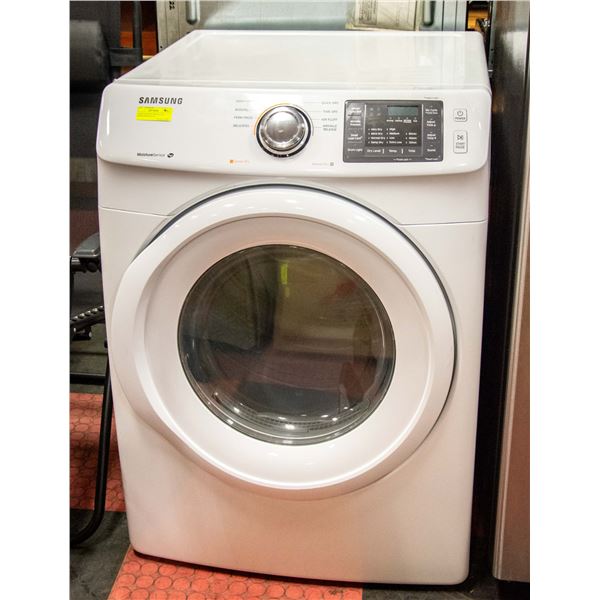 SAMSUNG WHITE FRONTLOAD DRYER OPENS RIGHT.