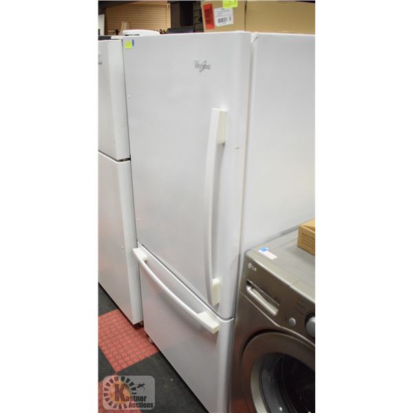 WHIRLPOOL WHITE BOTTOM FREEZER 18 CU FT FRIDGE