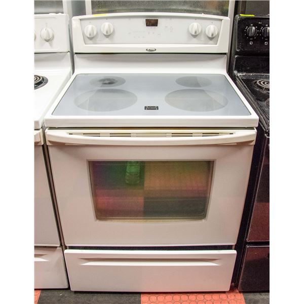 WHIRLPOOL WHITE GLASS STOVE 36" X 29.5" X 29"