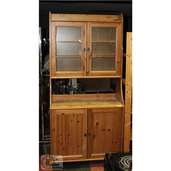 WOODEN CHINA CABINET W/ GLASS FRONT DOORS